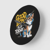 Good Boy Not Today Funny Cat Illustration ラウンド壁時計 (傾斜)