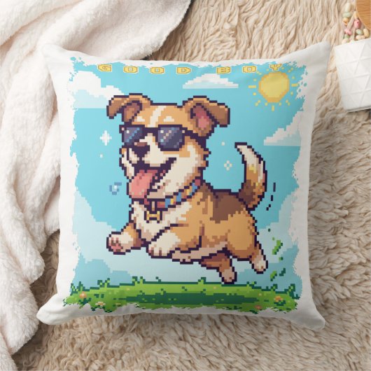 Good Boy Pixel Puppy Retro Gaming Design クッション (ブランケット)