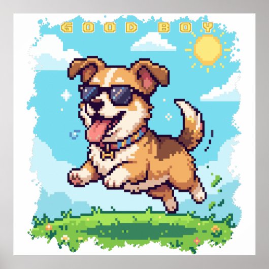 Good Boy Pixel Puppy Retro Gaming Design ポスター (正面)