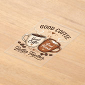 Good Coffee Good Friends mit zwei Kaffeetassen アクリル招待状 (レイダウン)