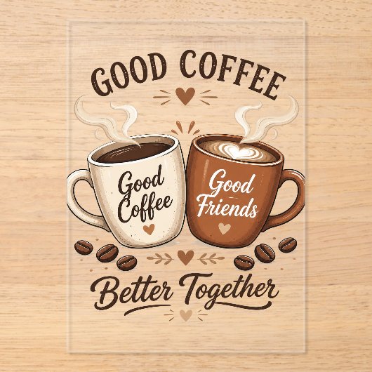 Good Coffee Good Friends mit zwei Kaffeetassen アクリル招待状 (正面)
