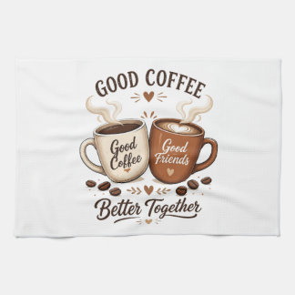 Good Coffee Good Friends mit zwei Kaffeetassen キッチンタオル
