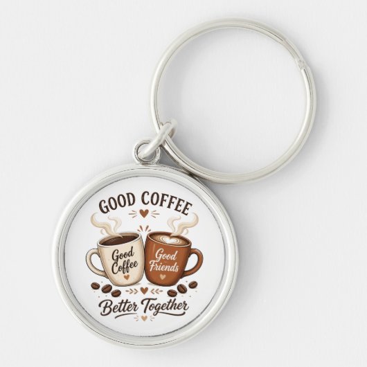 Good Coffee Good Friends mit zwei Kaffeetassen キーホルダー (正面)