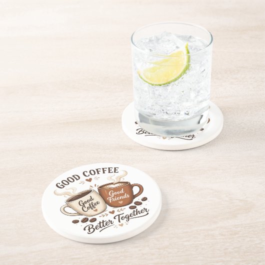 Good Coffee Good Friends mit zwei Kaffeetassen コースター (側面)