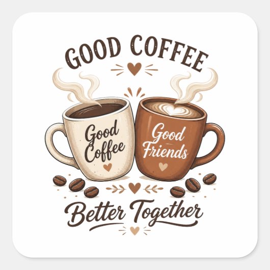 Good Coffee Good Friends mit zwei Kaffeetassen スクエアシール (正面)