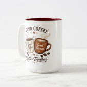 Good Coffee Good Friends mit zwei Kaffeetassen ツートーンマグカップ (正面左)