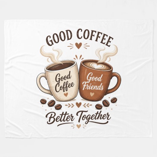 Good Coffee Good Friends mit zwei Kaffeetassen フリースブランケット (正面(横))