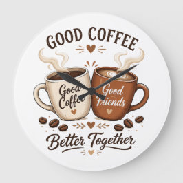 Good Coffee Good Friends mit zwei Kaffeetassen ラージ壁時計