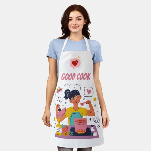 Good Cook Kitchen Apron – Funny & Motivational Coo エプロン (着用した状態)