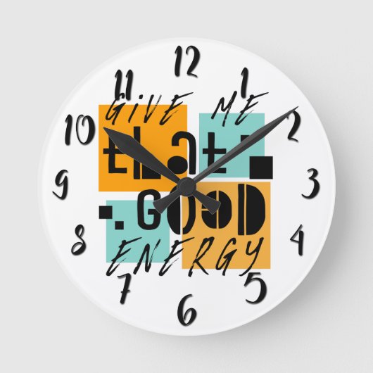 GOOD ENERGY オレンジ ポジティブ ラウンド壁時計 (正面)