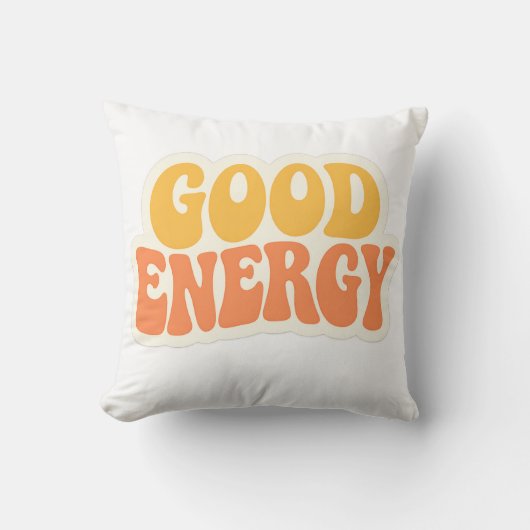 GOOD ENERGY レトロ波状テキスト - スロー枕 クッション (正面)