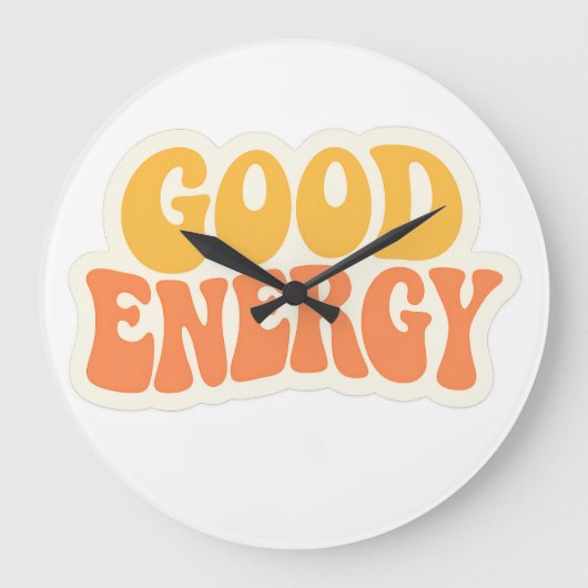 GOOD ENERGY レトロ波状テキスト - ラージクロック ラージ壁時計 (正面)