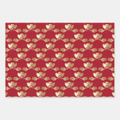 Good Fortune 2023新年中国の赤金ゴールド ラッピングペーパーシート (正面)