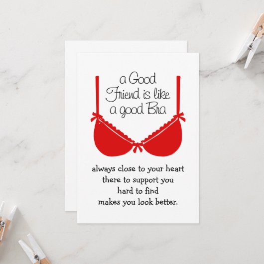 Good Friends Are Like Bras, Funny Friendship Card カード (正面/裏面インサイチュ)