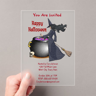 Good Looking Witch and the Cauldron Halloween アクリル招待状