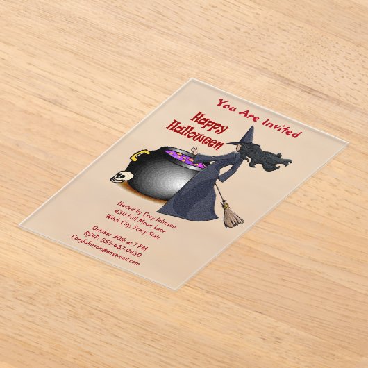 Good Looking Witch and the Cauldron Halloween アクリル招待状 (レイダウン)