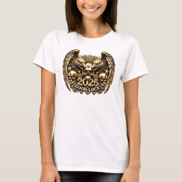 Good Luck 2025 Doppeladler Totenkopf Gold Tシャツ