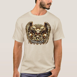 Good Luck 2025 Doppeladler Totenkopf Gold Tシャツ