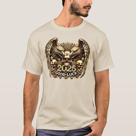 Good Luck 2025 Doppeladler Totenkopf Gold Tシャツ (正面)