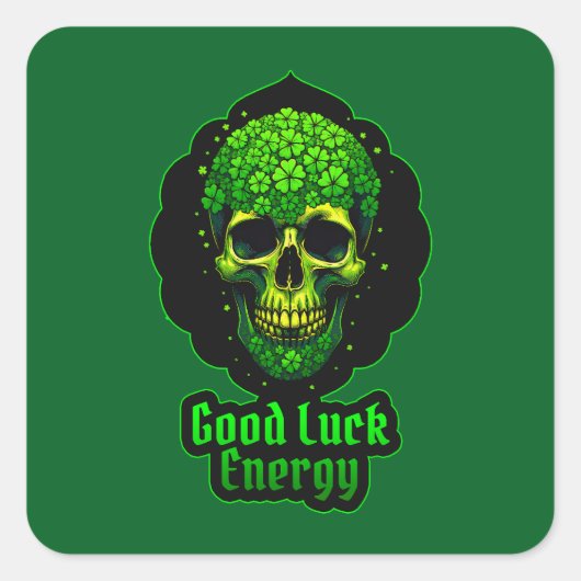 Good Luck Energy Skull St Patrick’s - Autocolante スクエアシール (正面)