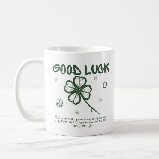 Good Luck Four-Leaf Clover Coffee コーヒーマグカップ (左)