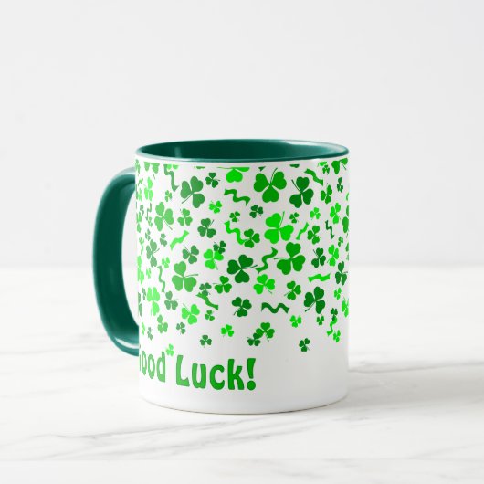Good Luck Four Leaf Clover Shamrocks Personalized マグカップ (正面左)