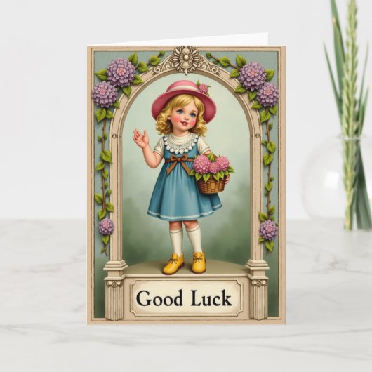 Good Luck Girl Waving Card カード (正面)