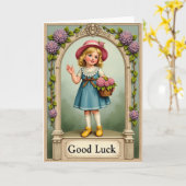 Good Luck Girl Waving Card カード (黄色い花)