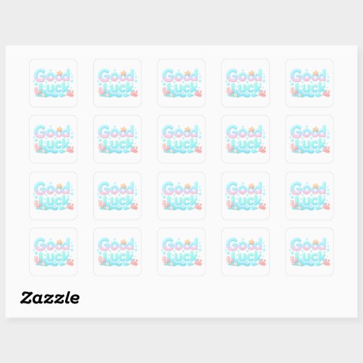 Good Luck Glossy Ocean Pastel Text スクエアシール (シート)