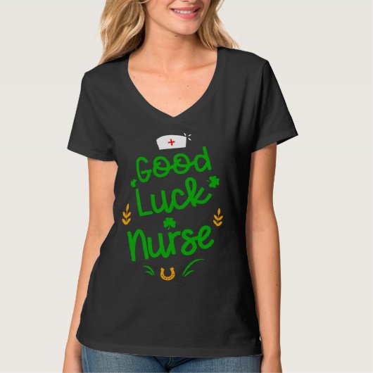 Good Luck Nurse Shamrock Horseshoe St Patricks Day Tシャツ (正面)