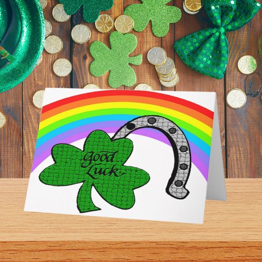 Good Luck Shamrock, Rainbow and Horseshoe カード