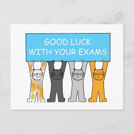 Good Luck with Your Exams Cartoon Cat ポストカード (正面)