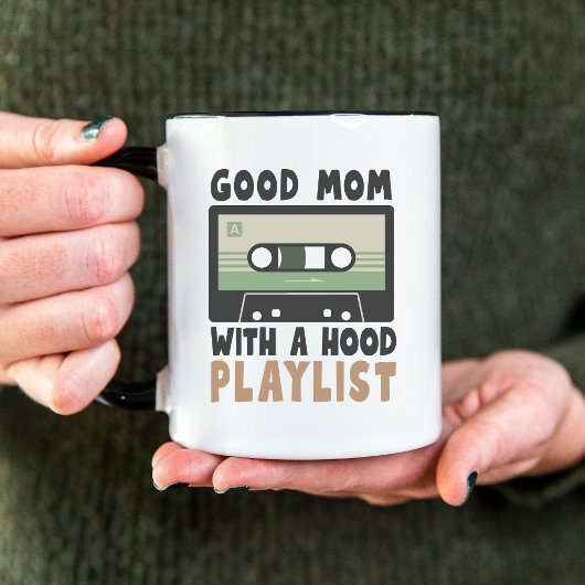 Good Mom With A Hood Playlist Funny Retro ツートーンマグカップ