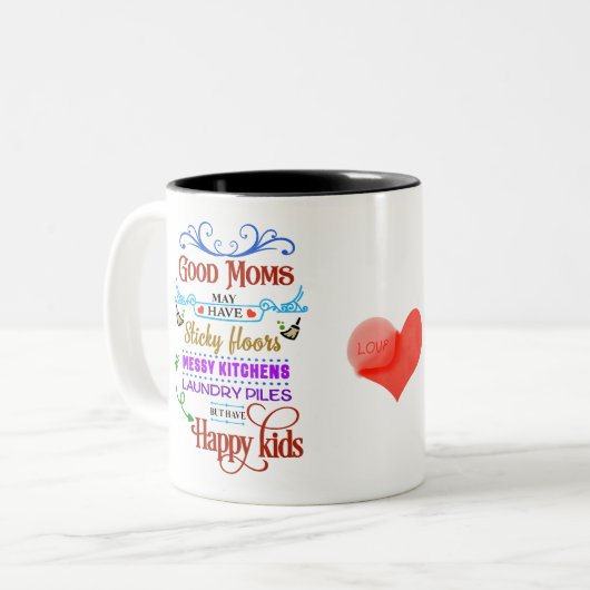 Good Moms, Happy Kids & Priorities Right ツートーンマグカップ (正面左)