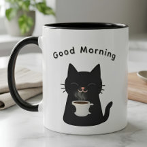 "Good Morning" 黒猫 コーヒー好き トーン違い