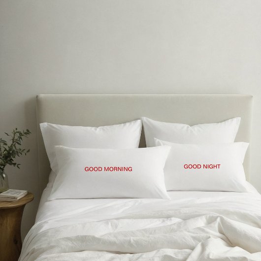 Good Morning and Good Night Red Text Pillowcases 枕カバー