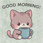 Good Morning Cat Sticker – Cute Coffee Kitty シール (正面)