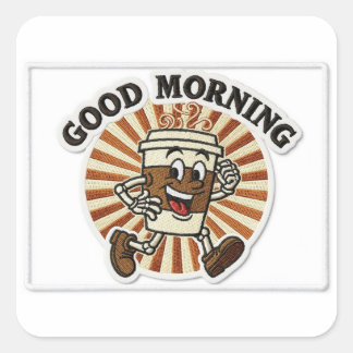 "Good Morning" Coffee Cup Mascot Embroidered Patch スクエアシール