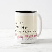 Good morning floral mug - pink flower - motivation ツートーンマグカップ (正面右)