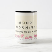 Good morning floral mug - pink flower - motivation ツートーンマグカップ (中央)