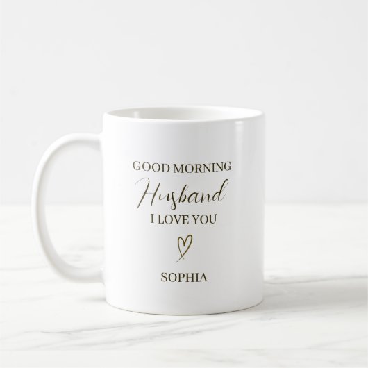 Good Morning Husband Personalized Romantic Gift コーヒーマグカップ (左)