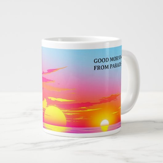 Good Morning Paradise Exotic Beach Sunset ジャンボコーヒーマグカップ (正面右)