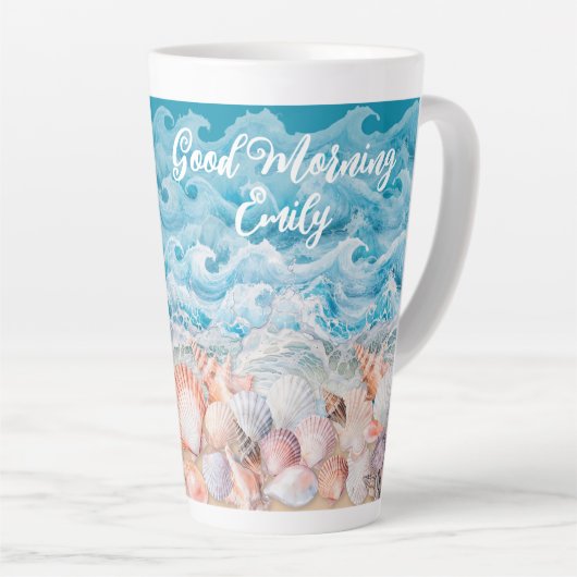 Good Morning Personalized Beach Latte Mug カフェラテマグ (右アングル)
