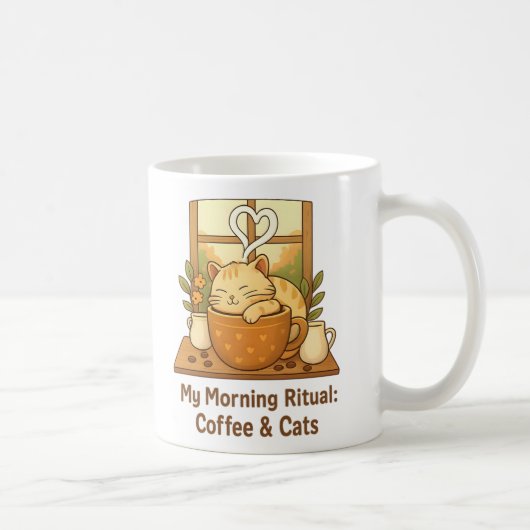 Good Morning Ritual Mug: Cozy Cat in Coffee Cup |  コーヒーマグカップ (右)
