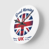 Good Morning UK - Union Jack & London Phone Box ラウンド壁時計 (傾斜)