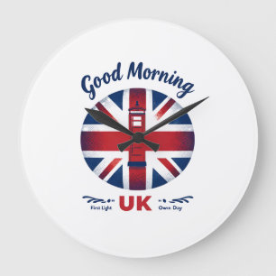 Good Morning UK - Union Jack & London Phone Box ラージ壁時計