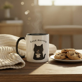 Good Morning with Cute Black Cat Coffee マグカップ