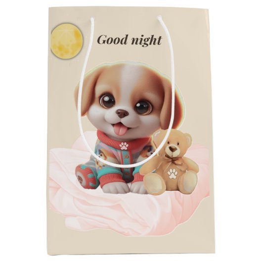Good Night Cozy Puppy Gift Bag ミディアムペーパーバッグ (正面)