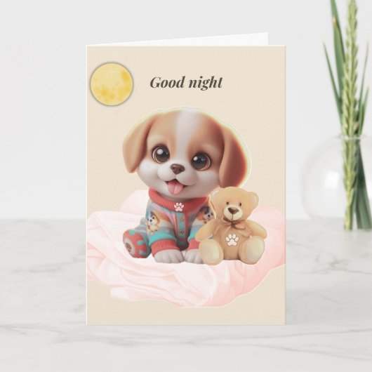 Good Night Cozy Puppy Greeting Card カード (正面)
