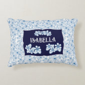 Good Night Name Navy Blue Floral Aesthetic アクセントクッション (正面)